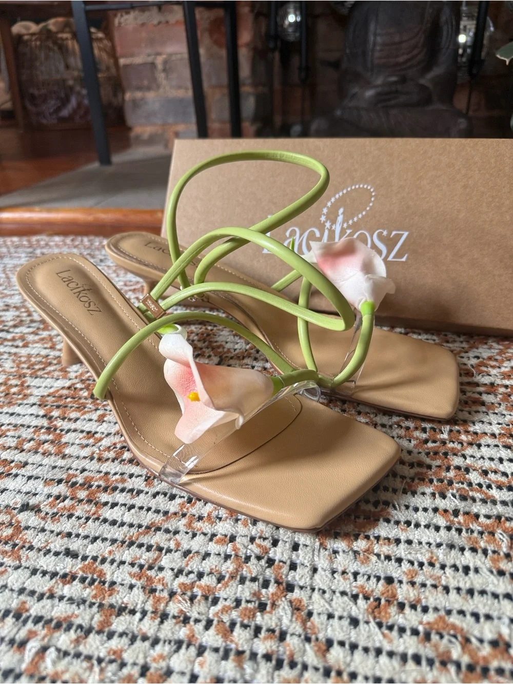 Women’s Green Floral Petal Strap Sandals